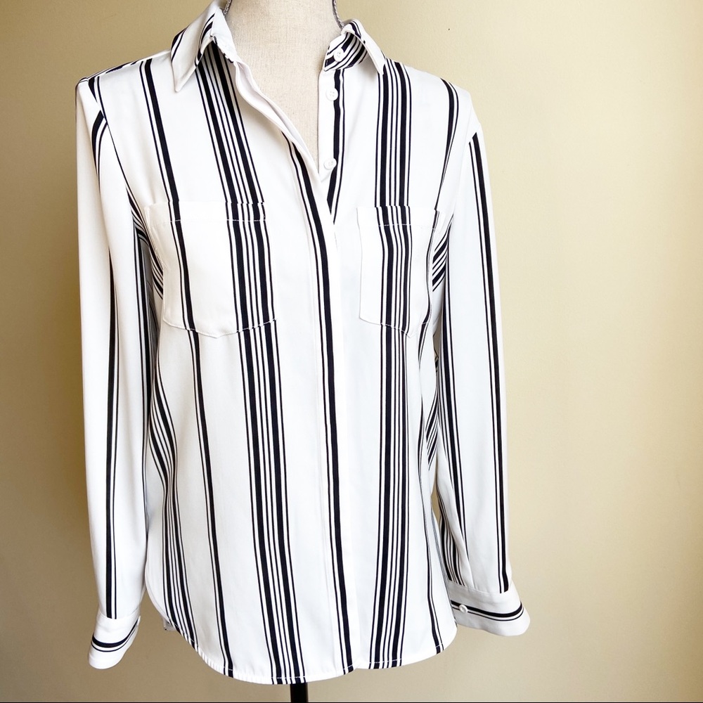 Cameo Black White Stripe Button Down Top